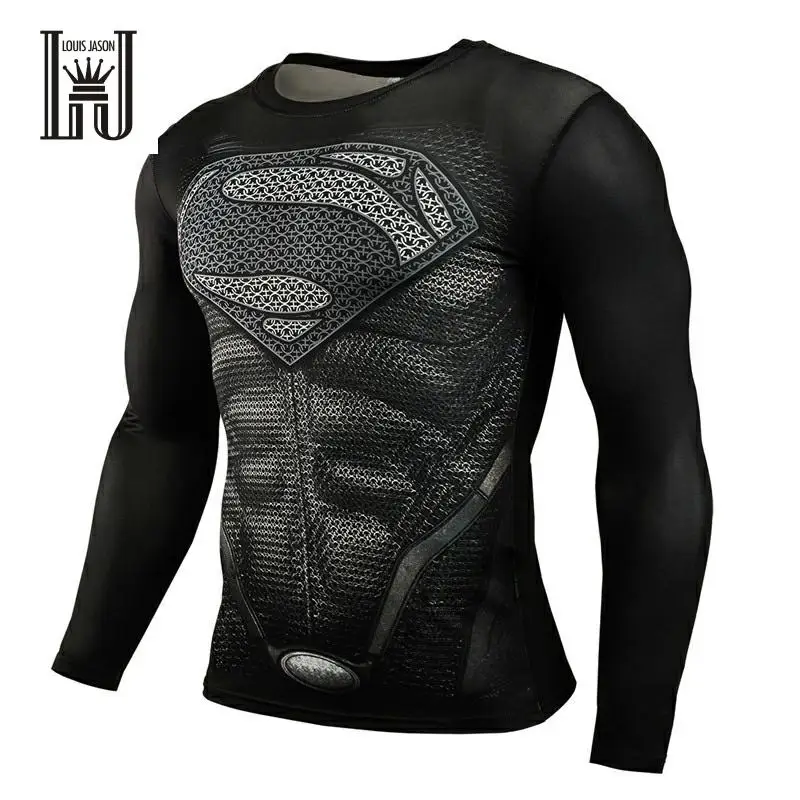 

LOUIS JASON NEW Marvel Super Heroes Avenger Batman T shirt Men Compression Base Layer Long Sleeve Thermal Under Top Fitness