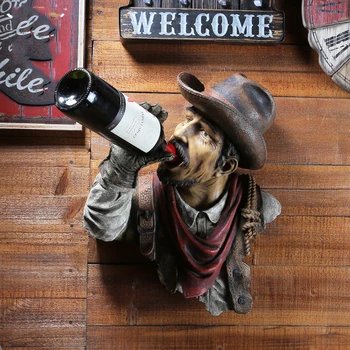 

Creative Retro Western Cowboy Character Statue Wall Decor Hotel Living Room Home Wine Rack Wall Hanging Pendant Accessorise Gift