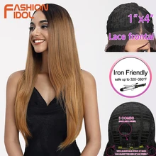 Модные IDOL парики на кружеве прямые волосы синтетические парики 28 дюймов Омбре блонд Длинные Косплей парики для женщин Термостойкое волокно