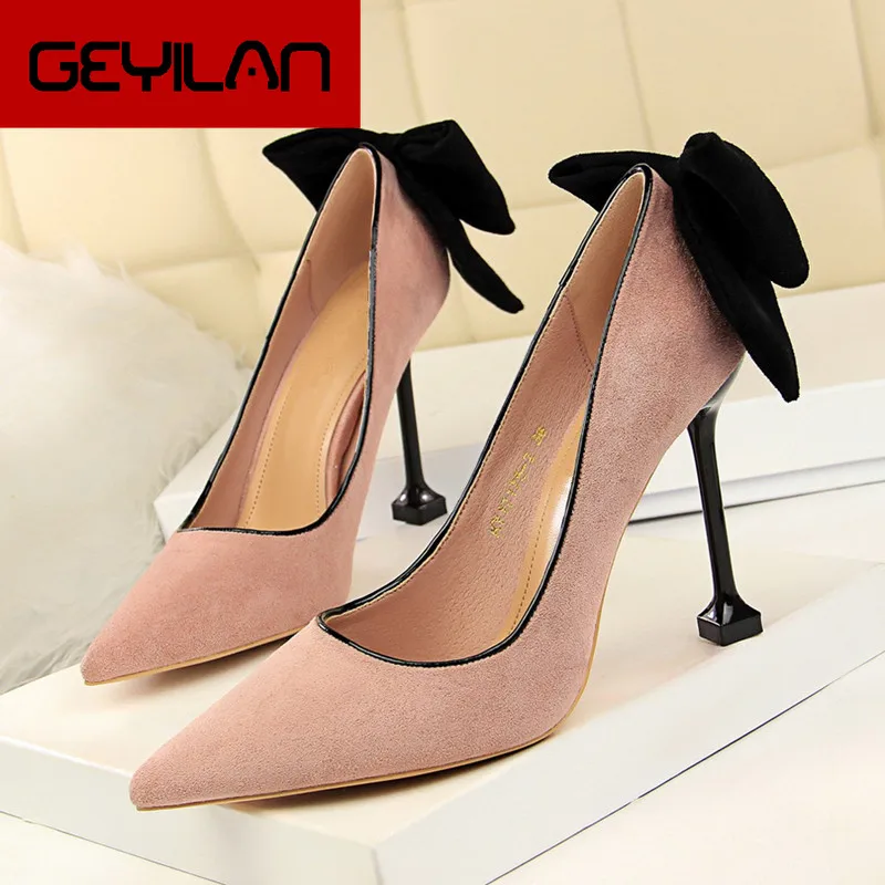 

2018 New Bowknot Women Red Shoes Women High Heels Shoes Ladies Pumps Woman Heel Pointed Toe Office Shoes DS-A0168