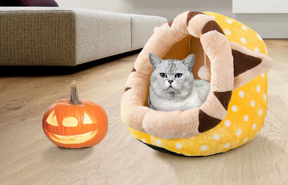 Cute Cat Bed Semi-closed Cats House Soft Warm Small Medium Dog Bed Pet House Built-in Fun Decoration for Cat Teddy Chihuahua Mat-11