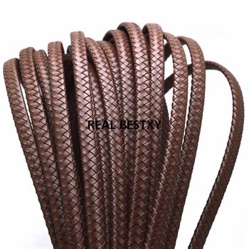 

2m/lot approx: 7*3mm braid leather brown Cord Bracelet Findings Flat Leather Rope Thread For DIY Jewelry Making leather strands