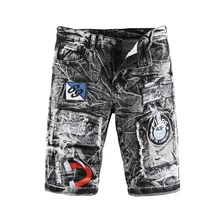 Мужские рваные джинсовые шорты с потертой вышивкой Снежинка тертые джинсовые шорты летние брендовые шорты для мужчин R578