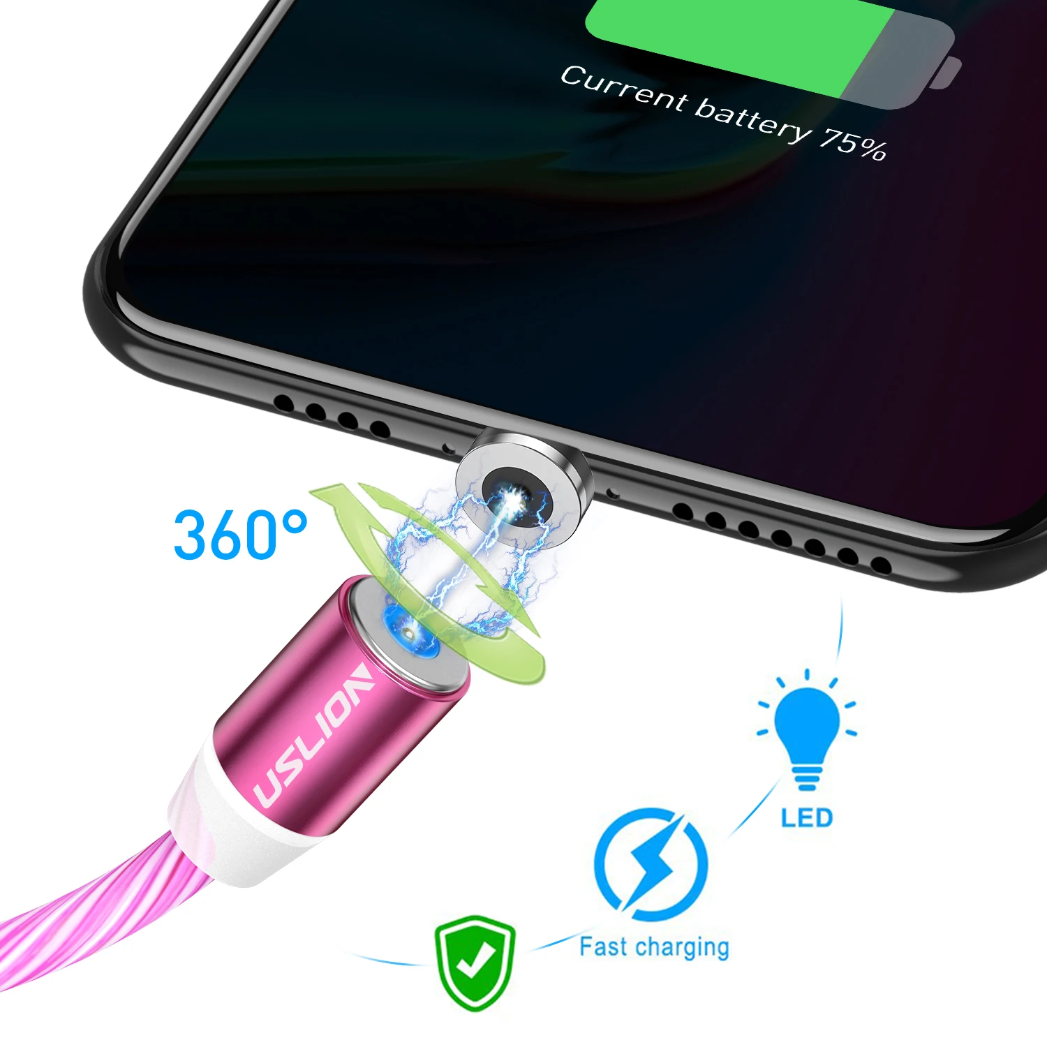 USLION светодиодный светильник кабель для iPhone 11 Магнитный USB кабель Быстрая зарядка светодиодный светильник кабель для samsung S10 Micro USB кабель