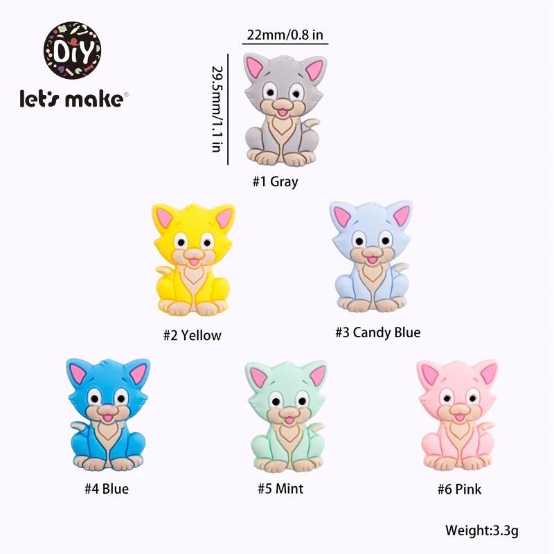 6pcs Silicone Beads Of Mouse Cartoon Animal Teething Food Grade DIY Kid Newborn Pacifier Clips Chains Baby Teethers Let's Make