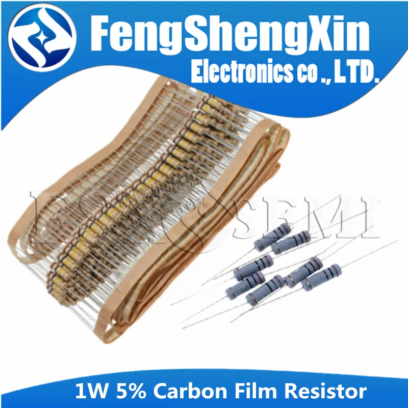 Carbon Film Resistor 20pcs/lot 1W 5% Carbon Film Resistor 0.1R ~ 1M 2.2R 10R 22R 47R 51R 100R 150R 470R 1K 4.7K 10K 47K 1 2.2 10 22 47 51 100 150 470