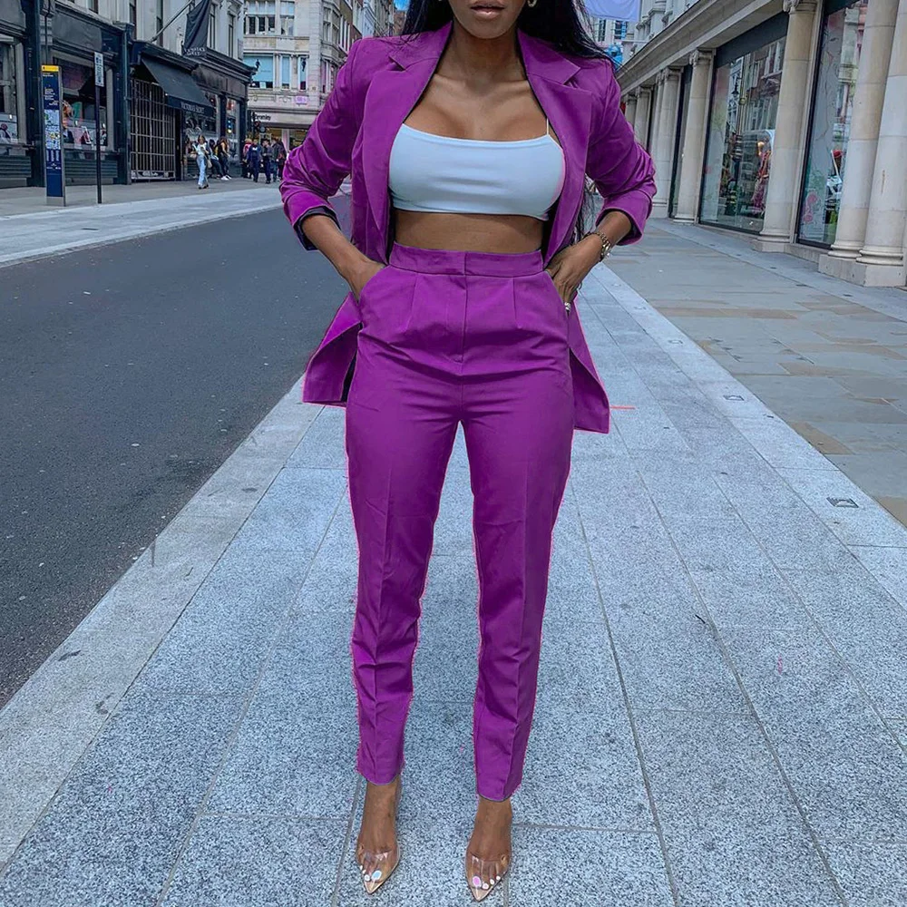 

Two Piece Sets Causal Blazer Coat and Solid Pencil Suit Pants Office Ladies Elegant Women Sets Suits Retro Fashion 2 Pieces S-XL