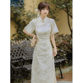 2021 letnie Retro chińskie dziewczyny mogą nosić eleganckie Cheongsam młode zmodyfikowane sukienki Top Cheongsam Sexy sukienki dla kobiet tanie i dobre opinie COTTON POLIESTER Suknie Twill CN (pochodzenie)