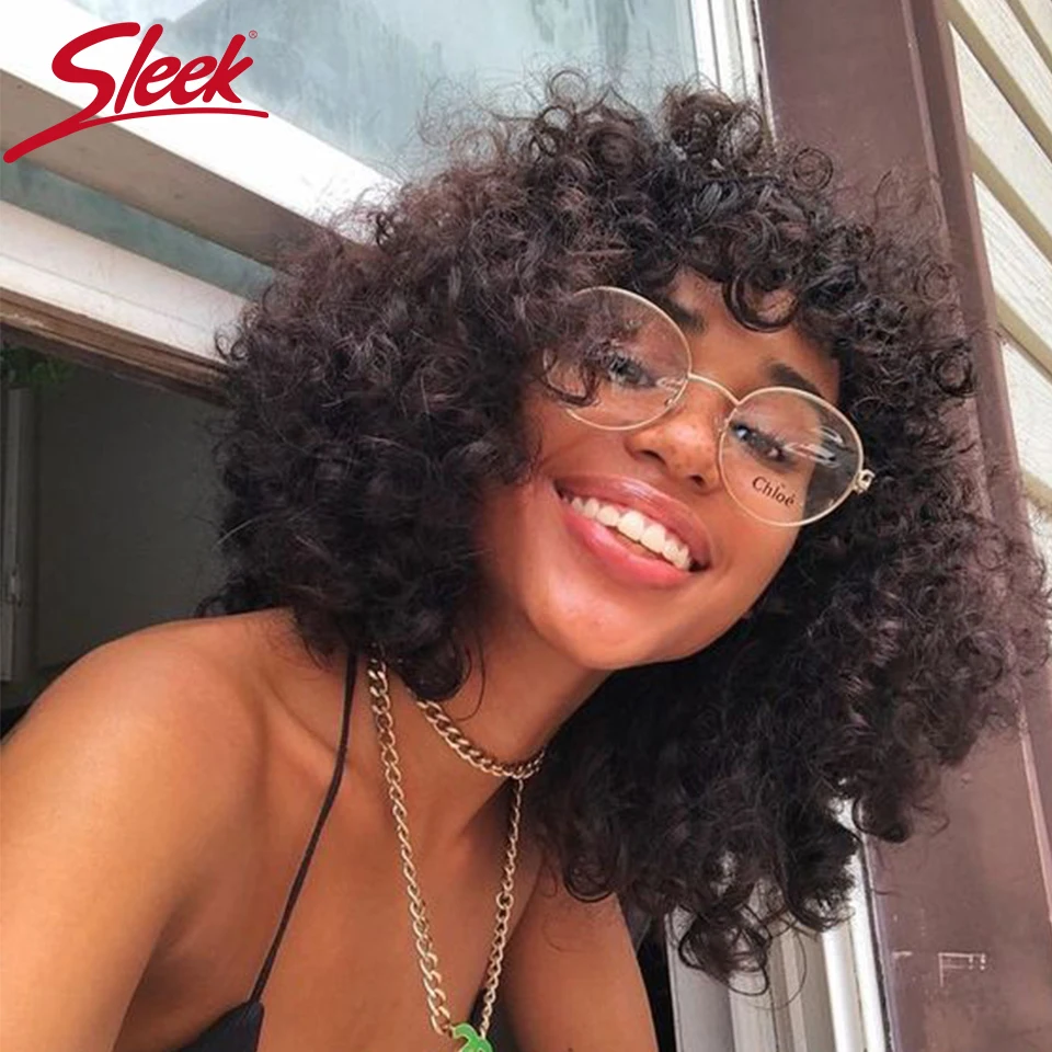 

Sleek Curl Human Hair Wigs For Women Short Bob Kinky Curl Wigs With Bangs Ginger Orange Ombre Colored Brazilian Hair Wigs