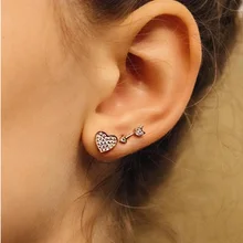 Женские Романтические серьги-гвоздики со стрелками в форме сердца, милые ювелирные изделия, простые серьги-гвоздики из кристалла для модных девушек, подарок 925 пробы, серебряные серьги