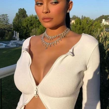 Белый черный кардиган Мода американская уличная двойная молния свитер трикотажные колготки короткие укороченные топы Женский свитер