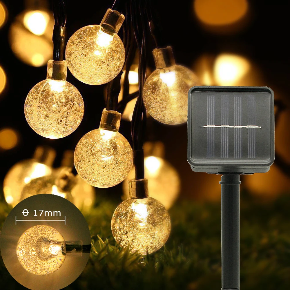 Outdoor LED Solar Crystal Ball String Lights Waterproof Flash Fairy Garland For Patio Yard Garden Christmas Decoration etc. solar street light