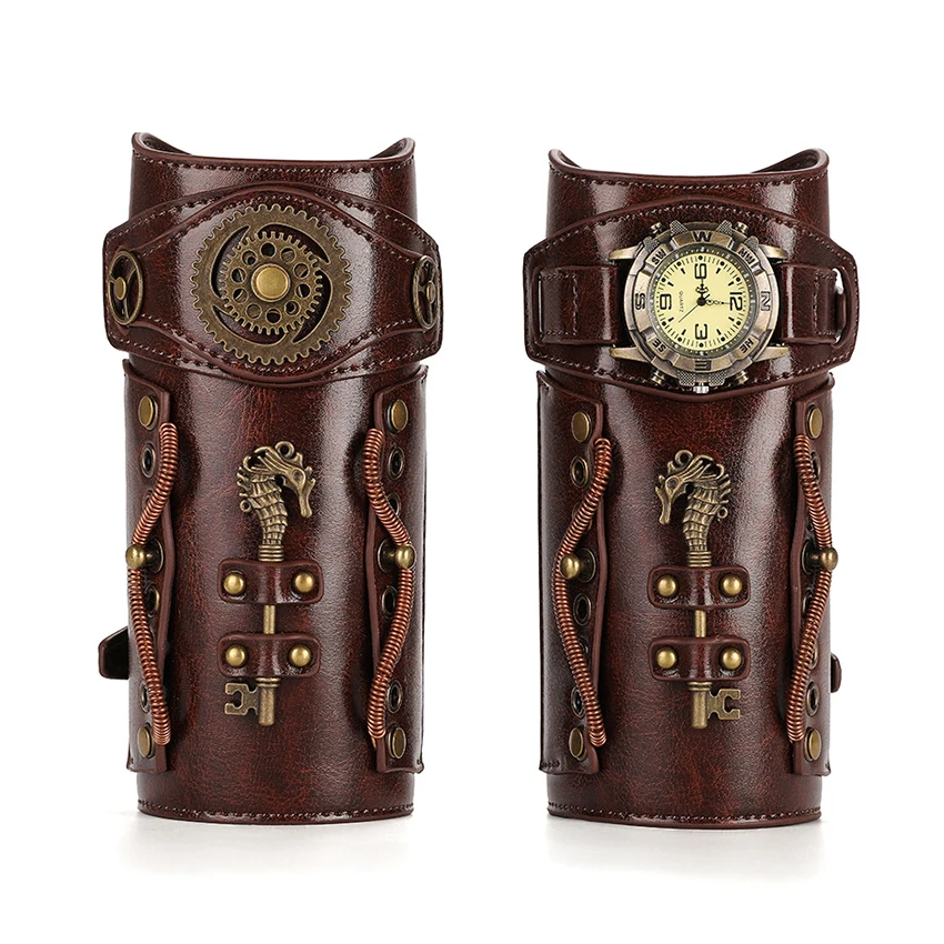

Medieval Steampunk Wrist Guard Leather Mechanical Gear Watch Wrister Armor Archer Prop Costume Cosplay Anime Accessory Men