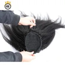 Kinky Straight Brazilian Human Hair Drawstring Ponytail Clip In Hair Extensions Natural Color Remy Puff Ponytail Honey Queen