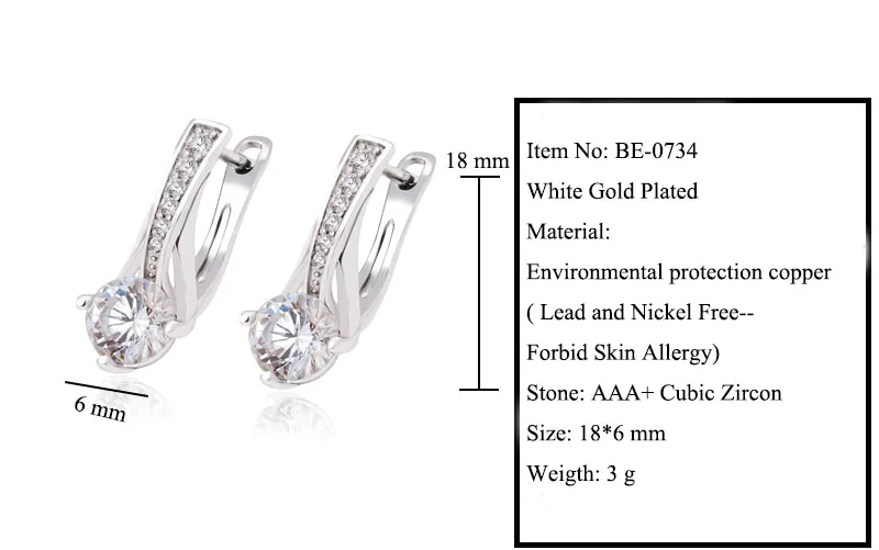 MxGxFam Christmas Gifts White Hoop Earrings For Women Fashion Jewelry Rhodium Gold color AAA+ Cubic Zircon Good Quality