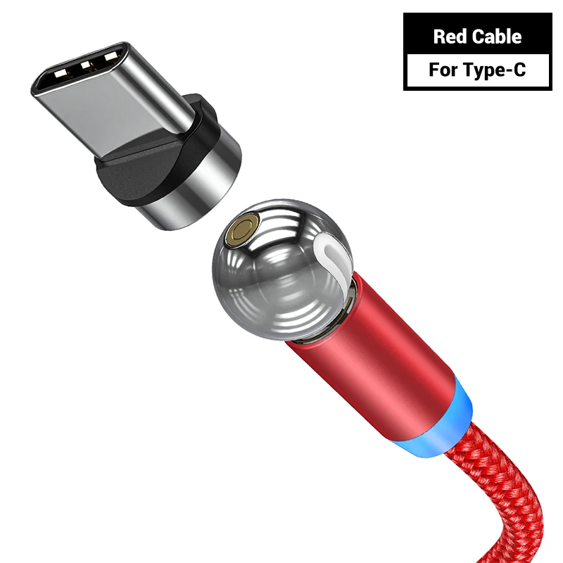 Red Type-C Cable TOPK AM28 вращающийся на 360 градусов Магнитный кабель Micro usb type C СВЕТОДИОДНЫЙ Магнитный зарядный кабель для iPhone 11 Xs Max X 8 7 6 - Цвет: Red Type-C Cable