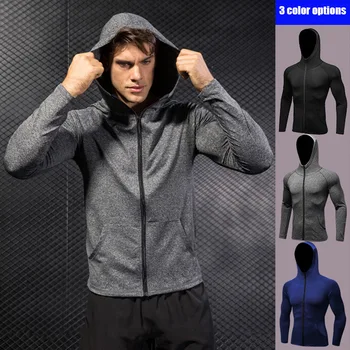 

Men Sports Training Hooded Coat Quick Dry Long Sleeve Workout Athletic Hoodie Jackets FEA889
