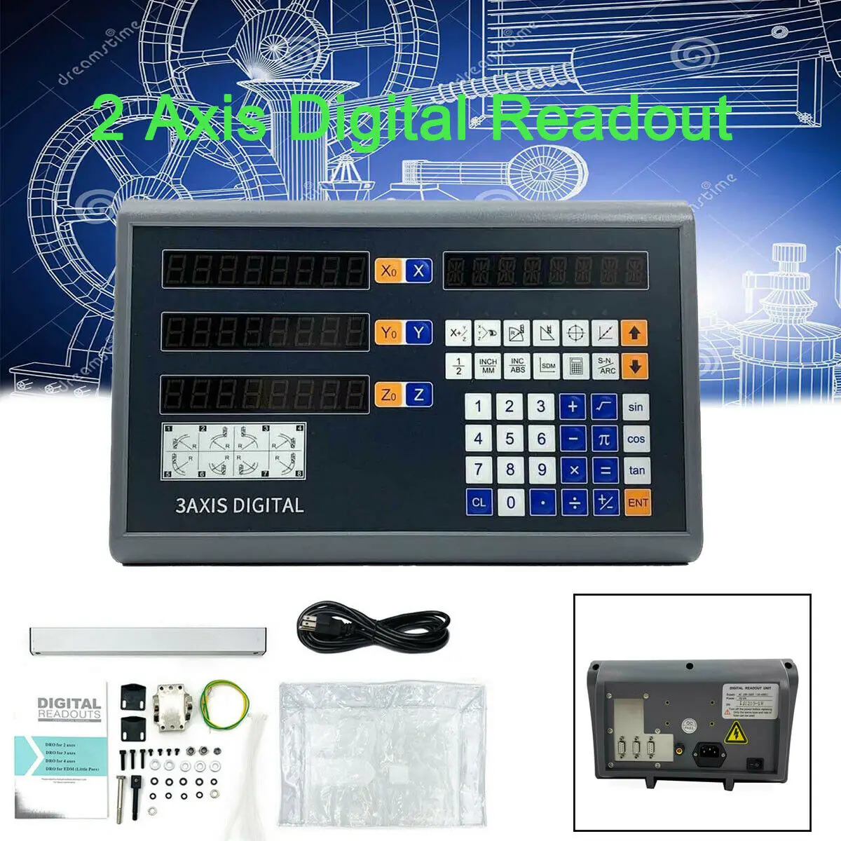2 Axis//3 Axis Digital Readout Linear Glass Scale TTL DRO Display Milling Lathe