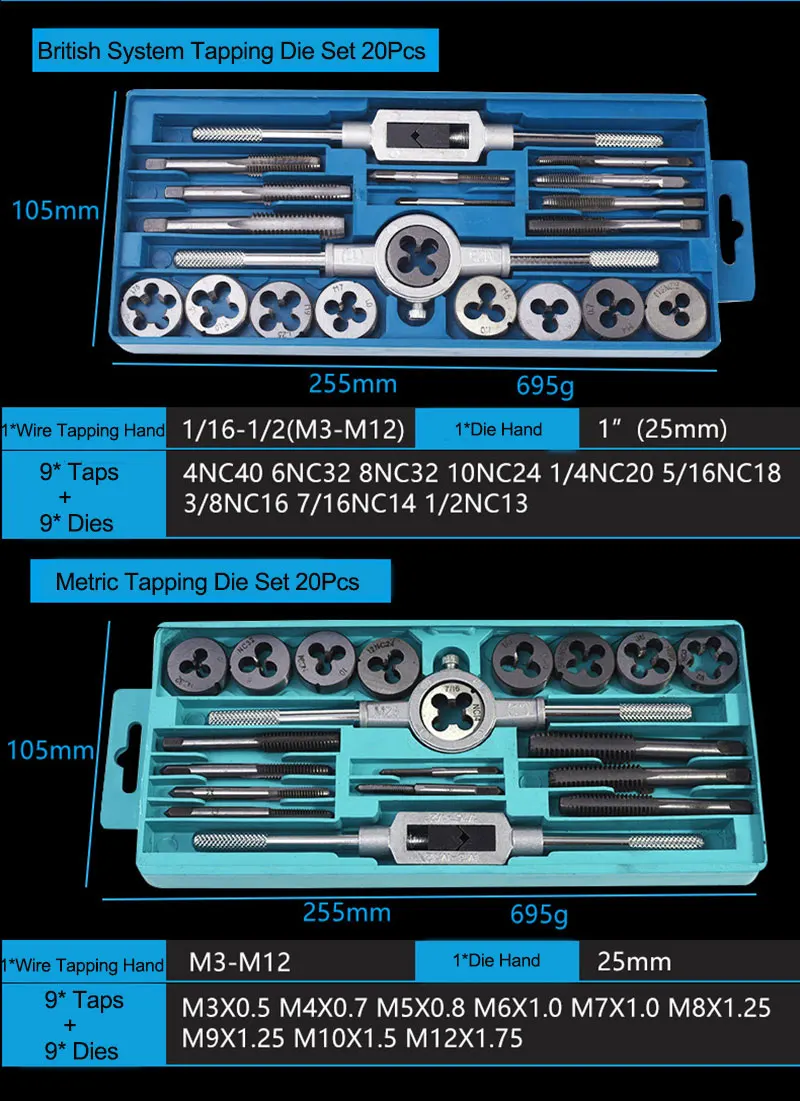 Набор из 20 штук NC Tap& Die комбинированный SAE тонкий вольфрамовый стальной кран гаечный ключ W/винт регулировки сплава проволока конус штампы аппаратные средства наборы