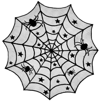 

Halloween Tablecloth, Halloween Spider Round Web Tablecloth, Top Hat Cover, Fireplace Table Party Decoration(2Pcs)