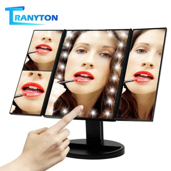 

LED Touch Screen Makeup Mirror 22 LEDs Dimmable Table Desktop Vanity Light with 1X/2X/3X/10X Magnifying Adjustable Makeup Mirror