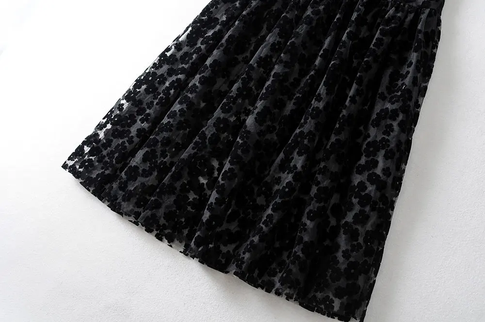 Женская уличная сетчатая черная длинная юбка с цветочной вышивкой faldas mujer, женские шикарные юбки с боковой молнией QUN511