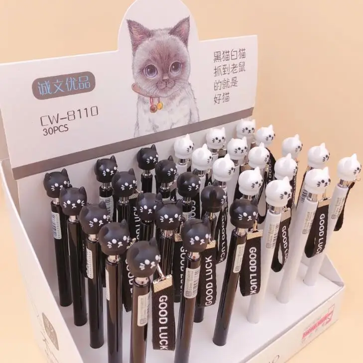 3 Adet Takim Kawaii 0 5mm Siyah Beyaz Kedi Serit Kolye Otomatik Mekanik Kalemler Cizim Kalem Cocuklar Icin Hediyeler Kirtasiye Null Aliexpress