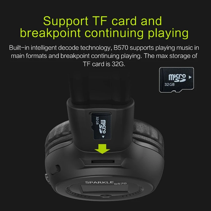 Складные наушники беспроводные Bluetooth наушники радио TWS музыка Handsfree наушники Спортивная гарнитура может играть с Micro SD карты