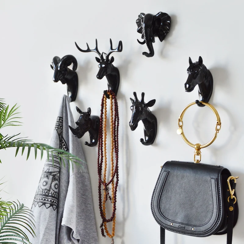 Nordic Black Animal Hooks American Hanging Hook Holder Wall Decor Keys Strong Seamless Sticking Home Decoration | Дом и сад