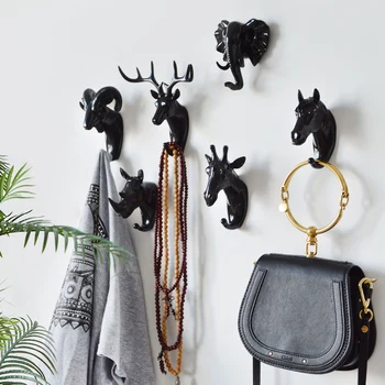 

Nordic Black Animal Hooks American Hanging Hook Holder Wall Decor Keys Strong Seamless Sticking Hook Home Decoration Hook