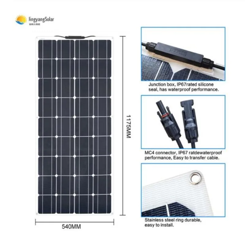 Панели солнечные комплект 18v 300w Гибкая панель солнечной батареи из монокристаллического кремния сотовый Батарея, 3x100w Гибкая Панели солнечные