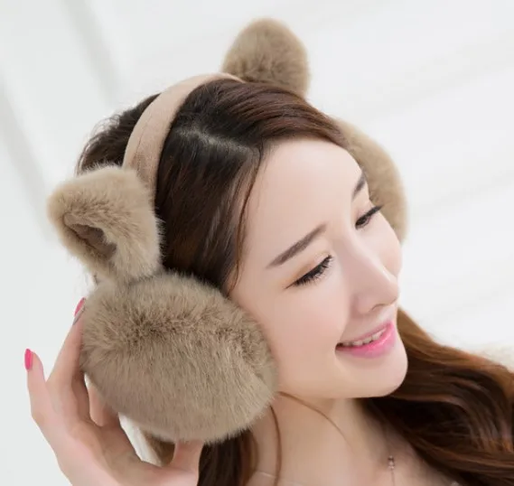 Хаки Cute Fuzzy Ear Muffs Women Girls Earmuffs Winter Warm Cute Cat Ear hick Solid Soft Plush Earmuff oorwarmers - Цвет: Хаки