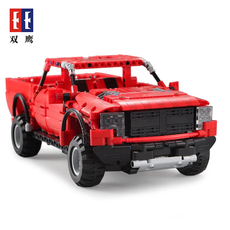 

Double e Cracking Take Building Blocks Remote Control Car Series of Red Pickup Truck Electric Toy Car Assembled Model C51005