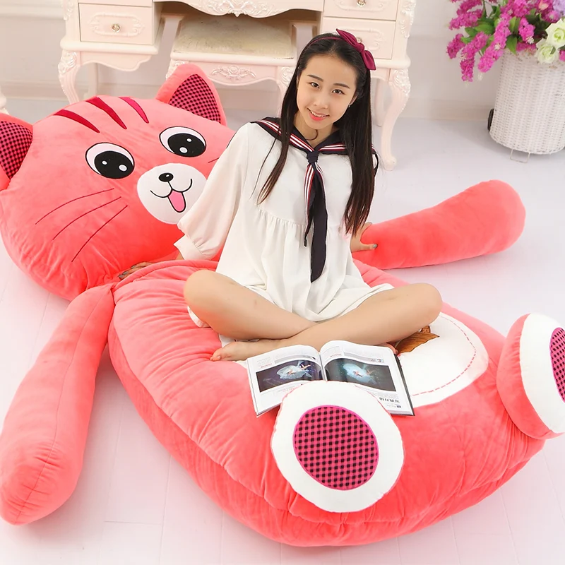 Dorimytrader 200cm X 110cm Мультфильм Pink Cat Beanbag Большой мягкий плюшевый коврик для кровати
