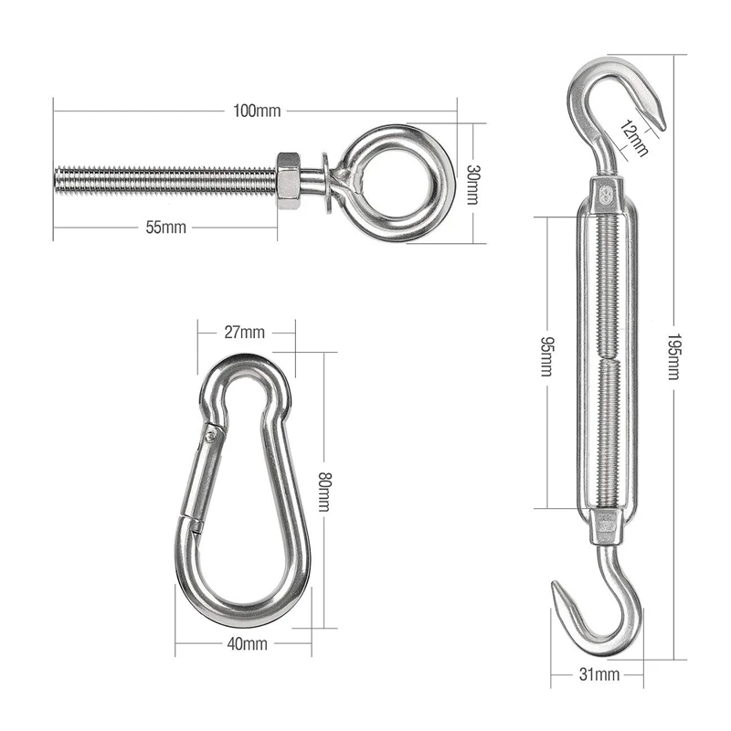 304 нержавеющая сталь M8 сверхмощный солнцезащитный тент парус крепежный комплект тройной угол сад патио навес Солнцезащитная фурнитура