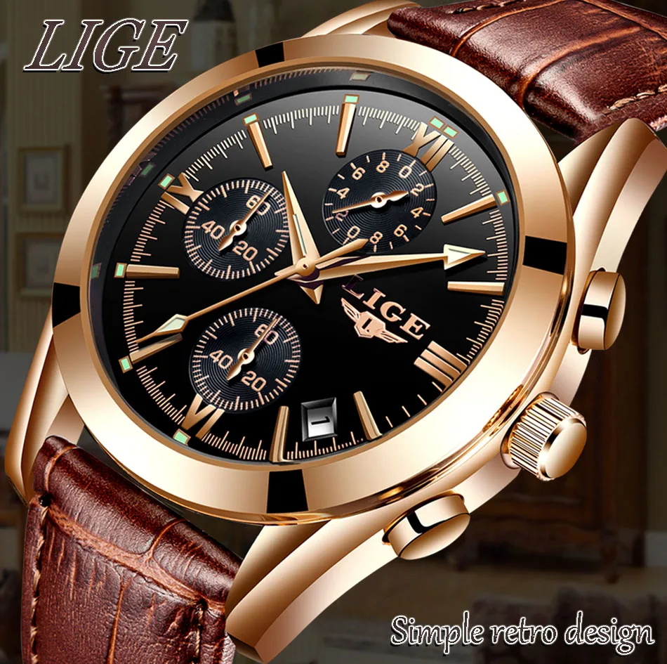 LIGE часы мужские спортивные кварцевые модные кожаные часы мужские s часы Лидирующий бренд Роскошные водонепроницаемые Бизнес часы Relogio Masculino