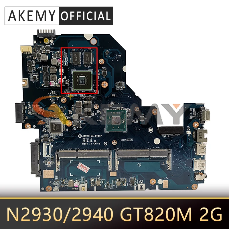 Материнская плата для ноутбука Acer E5-511 E5-511G A5WAM LA-B981P МБ с процессором N2930/2940 GT820M 2G-GPU