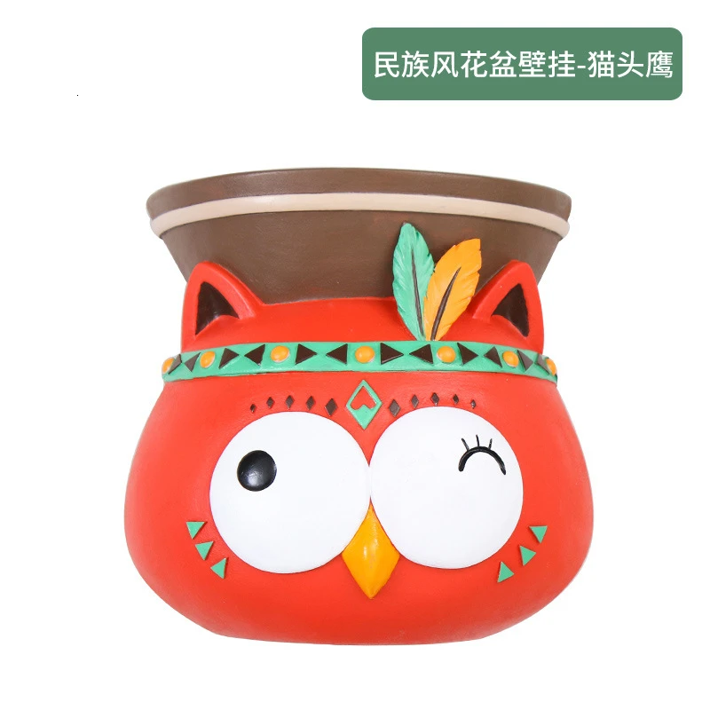flowerbasinOwl Южная больница индийская нация ветер мультфильм оригинальность животное метоп стены висячий цветочный горшок Зеленый завод кулон ваза - Цвет: flowerbasinOwl