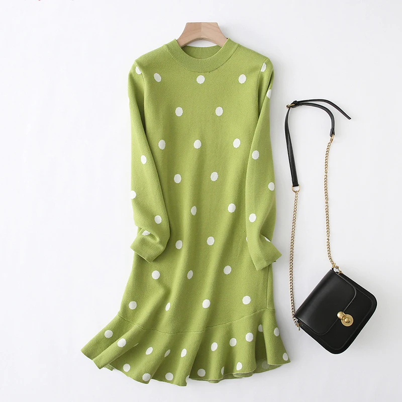 3 Джерси для женщин vestido elegante de manga larga con volantes otouno Invierno para mujer vestido midi de punto - Цвет: 3