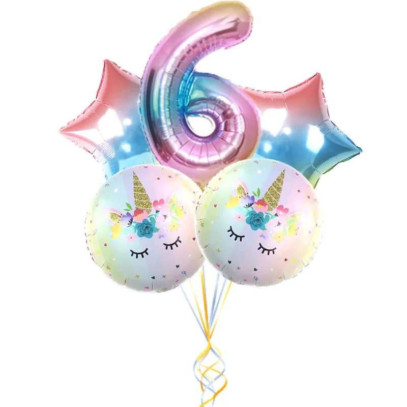 32 дюйма яркого розового цвета Количество воздушных шаров в форме единорога happy 1st День Рождения украшения для детей 18 дюймов звезда globos с животными из мультфильмов - Цвет: 32in unicorn set(6)