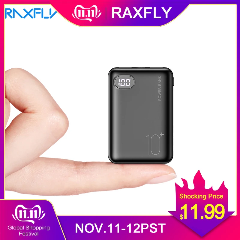 

RAXFLY Mini Power Bank 10000mAh Portable LED Screen Mi PowerBank For iPhone Xiaomi Dual USB Ports Fast Charger External Battery