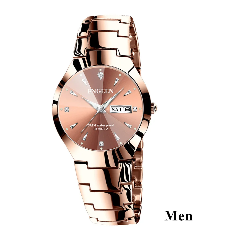 Пара часов для влюбленных Кварцевые наручные часы модные мужские деловые часы для женщин часы Вольфрамовая сталь кофе золото пара час - Цвет: Men Coffee Gold