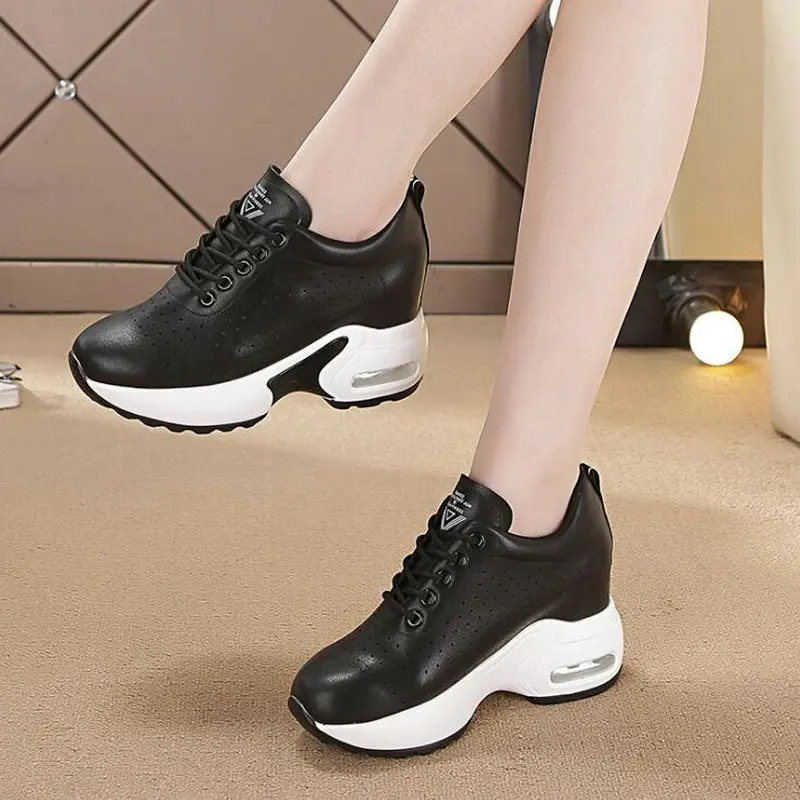 

Band High heel 8cm Increasing Ladies Sneakers Shoes Female Women Leather Vulcanized Shoes Casual Wedge Platform shoes rtg6