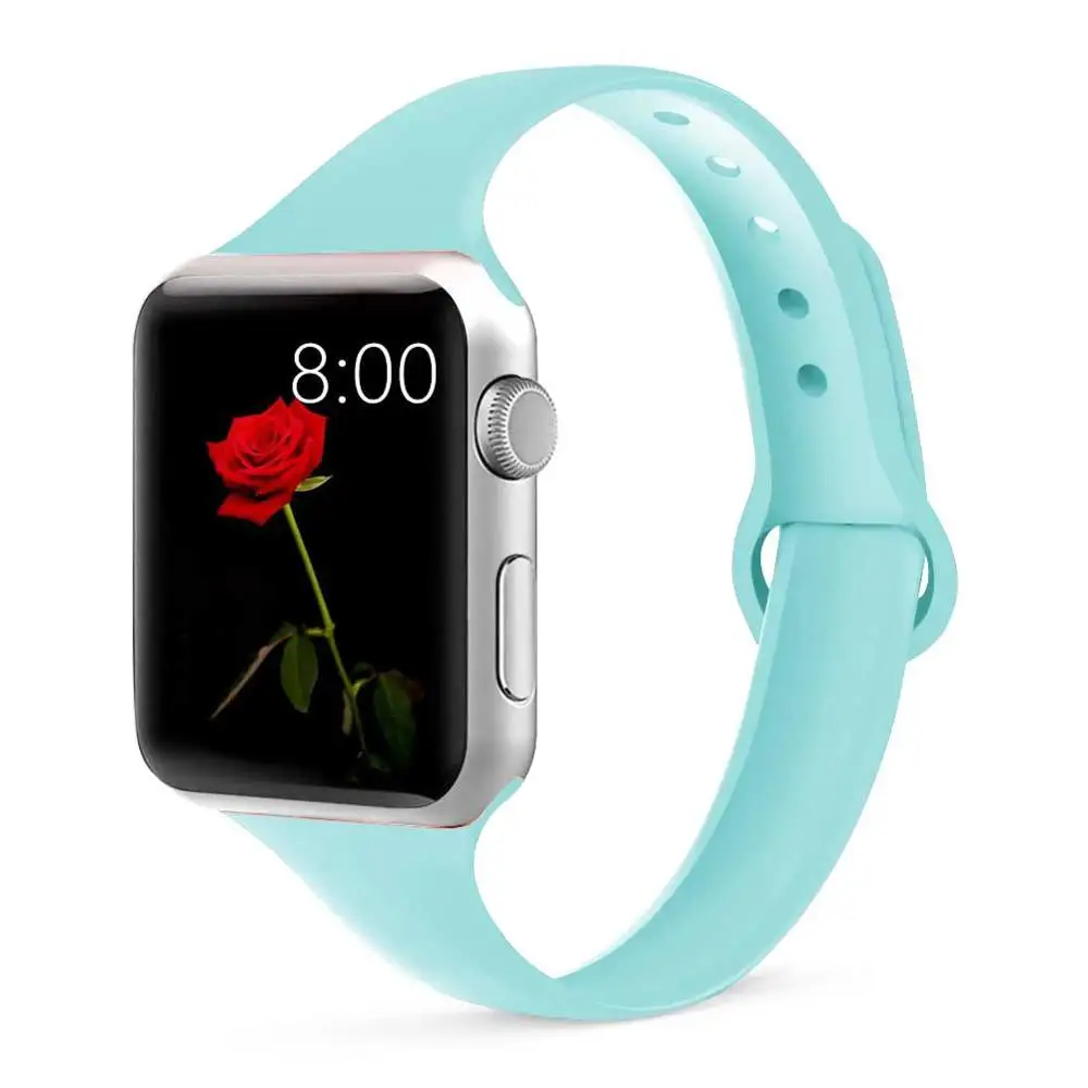 Тонкий ремешок для apple watch 5 4 band correa apple watch 44 мм 40 мм 42 мм 38 мм iwatch 5 4 3 2 1 силиконовый браслет - Цвет ремешка: turquoise 27