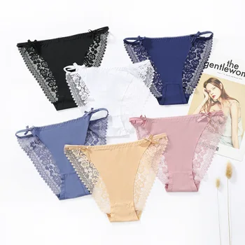 

Women Sexy Lace Ice Silk Underwear High Elasticity Seamless Hollow Transparent Low Waist Female Panties Thin Soft Summer Breifs