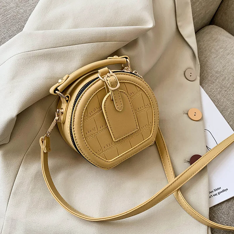 

Round Stone Pattern Solid Color Simple PU Leather Crossbody Bags for Women 2020 Summer Travel Mini Shoulder Handbags