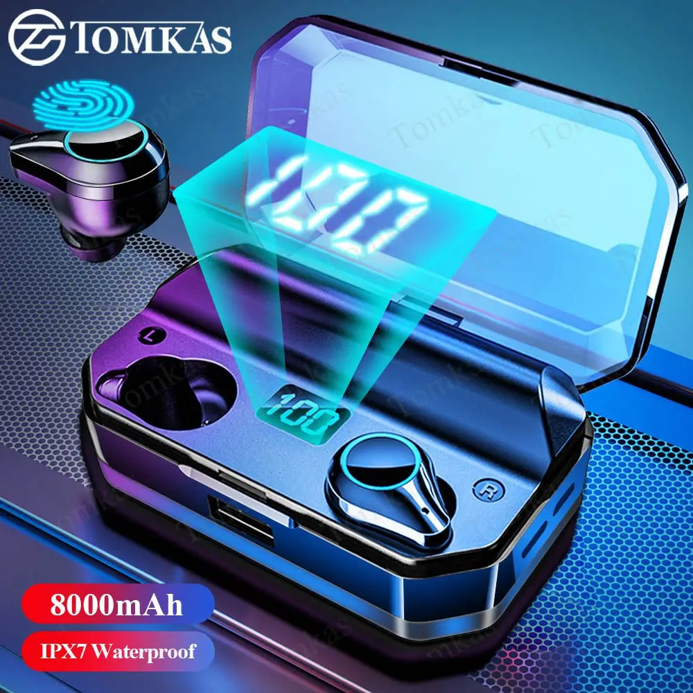 

8000mAh TWS Earphones 9D Stereo Bluetooth 5.0 Wireless Earphones IPX7 Waterproof Headphone LED Display with Mic Touch Key
