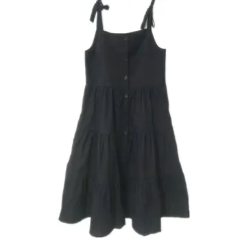 

4 to 16 years kids & teenager girls summer black pink button front flare midi dress children cotton casual sleeveless vest dress