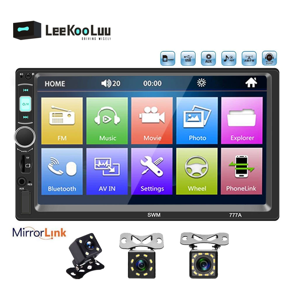 

LeeKooLuu Car Radio Car Video Player 7'' MP5 Touch Screen Digital Display Bluetooth Multimedia Radio Player AUX USB FM Autoradio