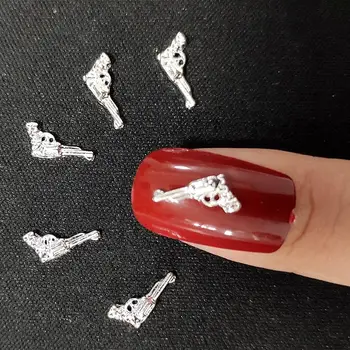 

10Pcs Metal Nail Art Studs Silver Nail Decors Steam Punk Gun Nailart Supplies 3d Flatback Pistol Charms Nail Design Art
